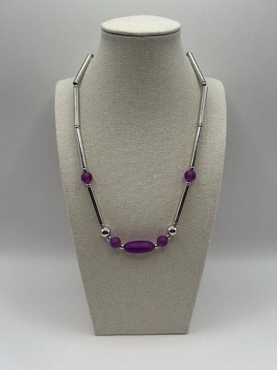 Sarah Coventry Jewelry - Sarah Coventry Silver Tone Necklace Purple Beads Vintage Mod Style Adjustable